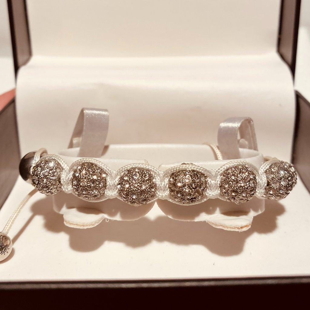 Joseph Nogucci Rhinestone Silver Glitzy Beaded Bracelet Adjustable Size